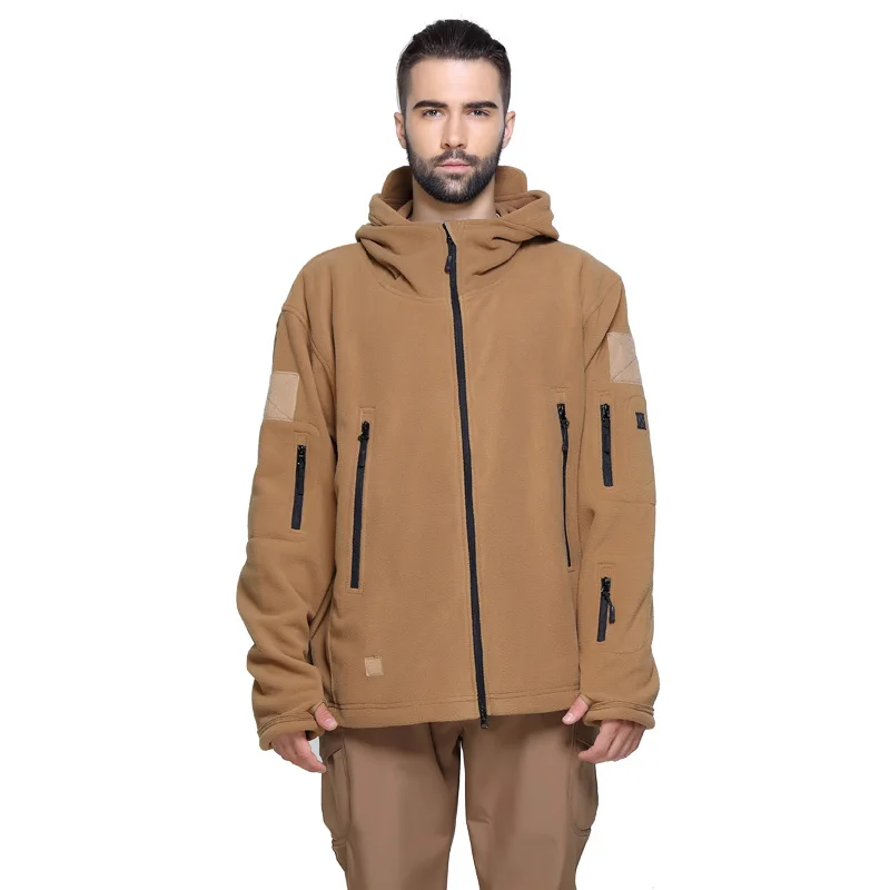 Autumn winter male outdoor mountaineering warm double layer thick zipper hooded fleece men's sweatshirts jacket coat Cardigan