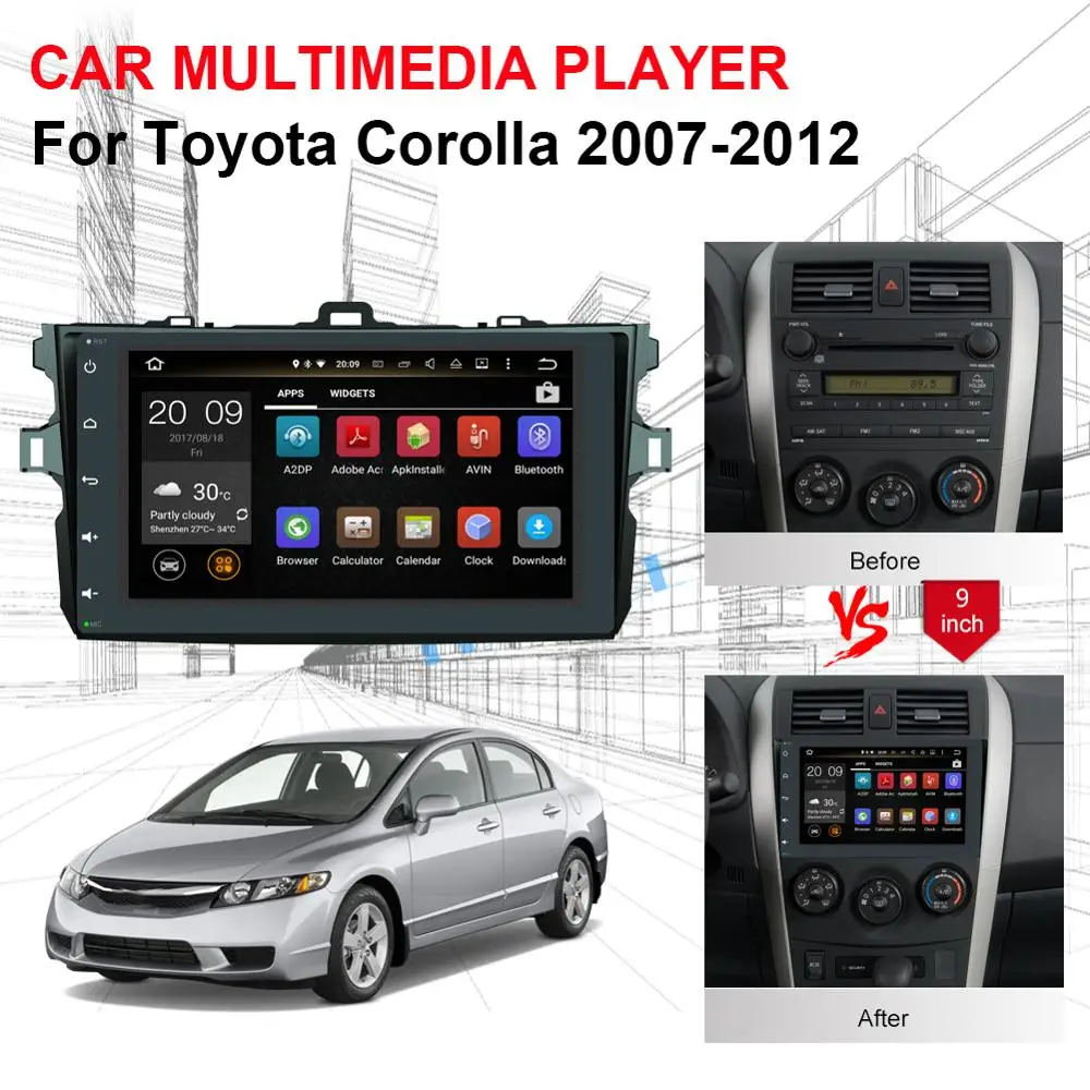 Best Android 8.0 IPS Screen Car Radio Multimedia GPS Navigation For Toyota Corolla 2007 2008 2009 2010 2011 2012 Car Video Player 5