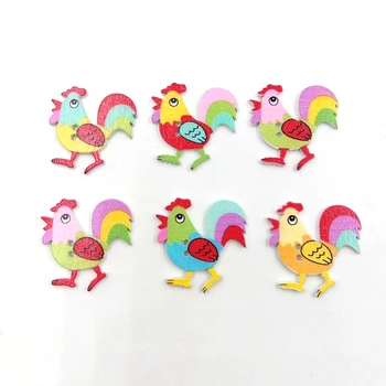 

50Pcs Wooden Buttons DIY Assorted Snaps Colorful Environmental Big Cock Pattern Printed DIY Press Studs Snaps