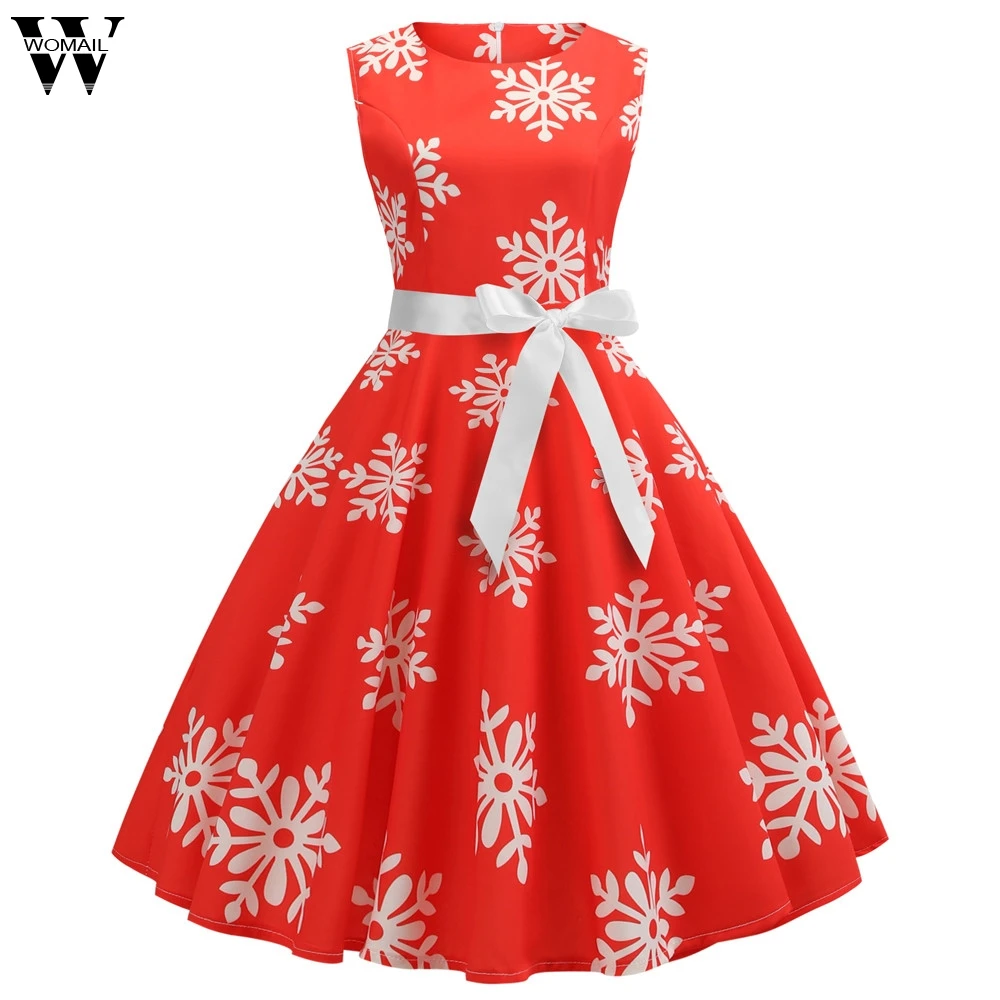 

Womail New Year Christmas Dress 2019 Vintage print sleeveless Club Dress Clothe formal dresses women elegant Women Vestidos