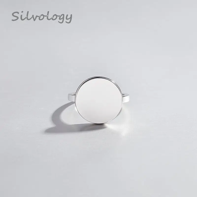 

Silvology 925 Sterling Silver Round Rings Glossy Geometric Simple Texture Elegant Open Rings For Women Friendship Jewelry Gift