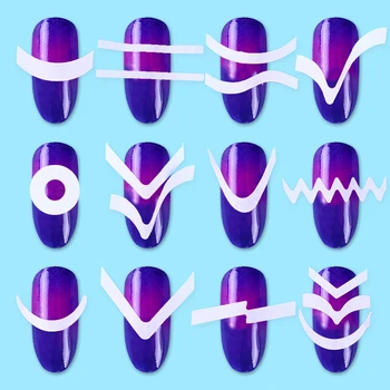 

12 Sheets French Edge Tip Nail Sticker Guides Set Wave Form Fringe Guides Styling Decal Nail Art Decoration