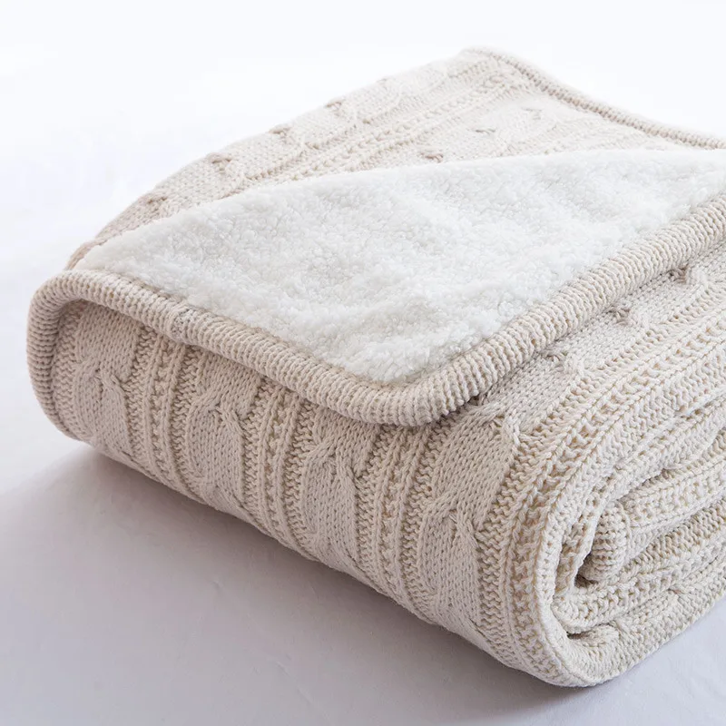 

The Color Of Camel'S Hair Pure Color Knit Double Layer Compound Blanket Bedding Winter Warmth Knit For Sofa/Bed/Home Blanket