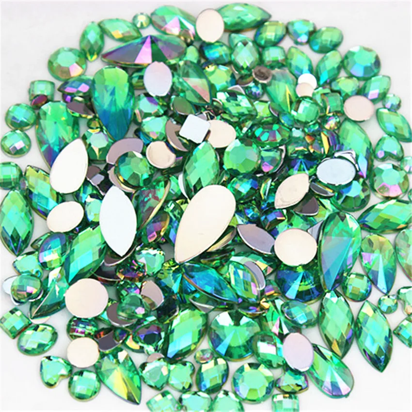 18g About 300pcs Mixed Shape Sizes AB Acrylic Rhinestones 3D Nail Art Rhinestones Non Hotfix Flatback Stones Decorations MC4000