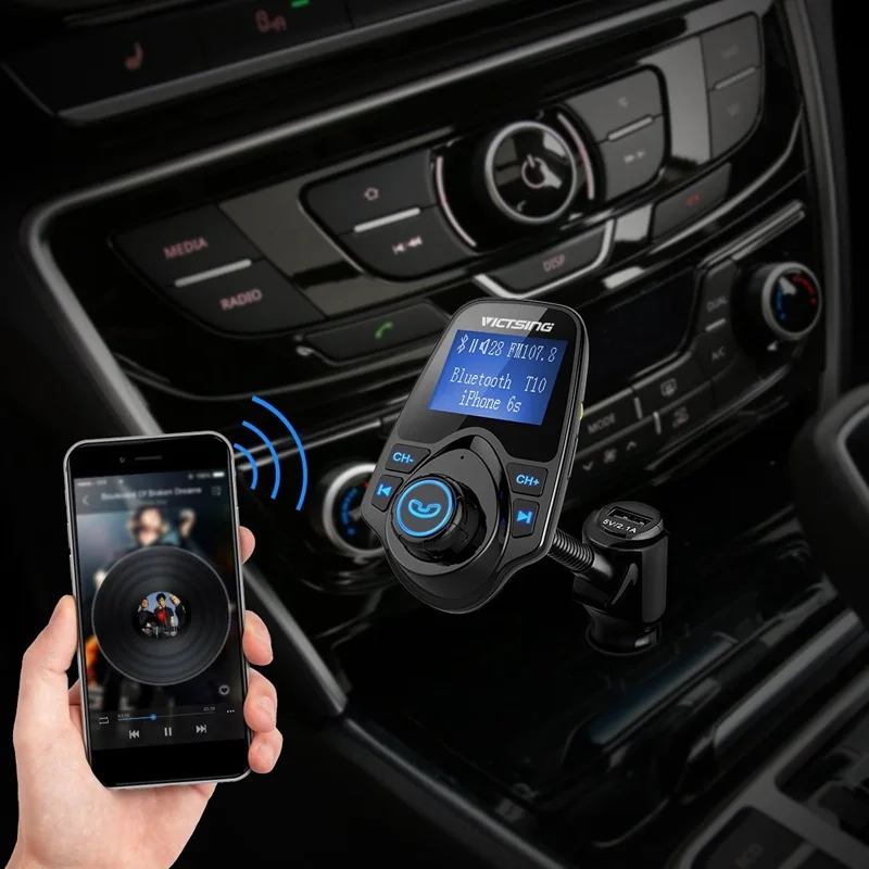 VicTsing Bluetooth FM Transmitter Wireless Car Radio Adapter MP3 Player FM Modulator with Car Charger Hands-free Talking Car Kit (6)