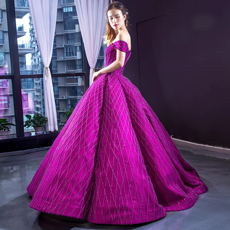 Purple Red Floor Length Evening Gowns Elegant Formal Sequins Long Maternity Dresses Satin Celebrity Formal Dresses Evening 2019