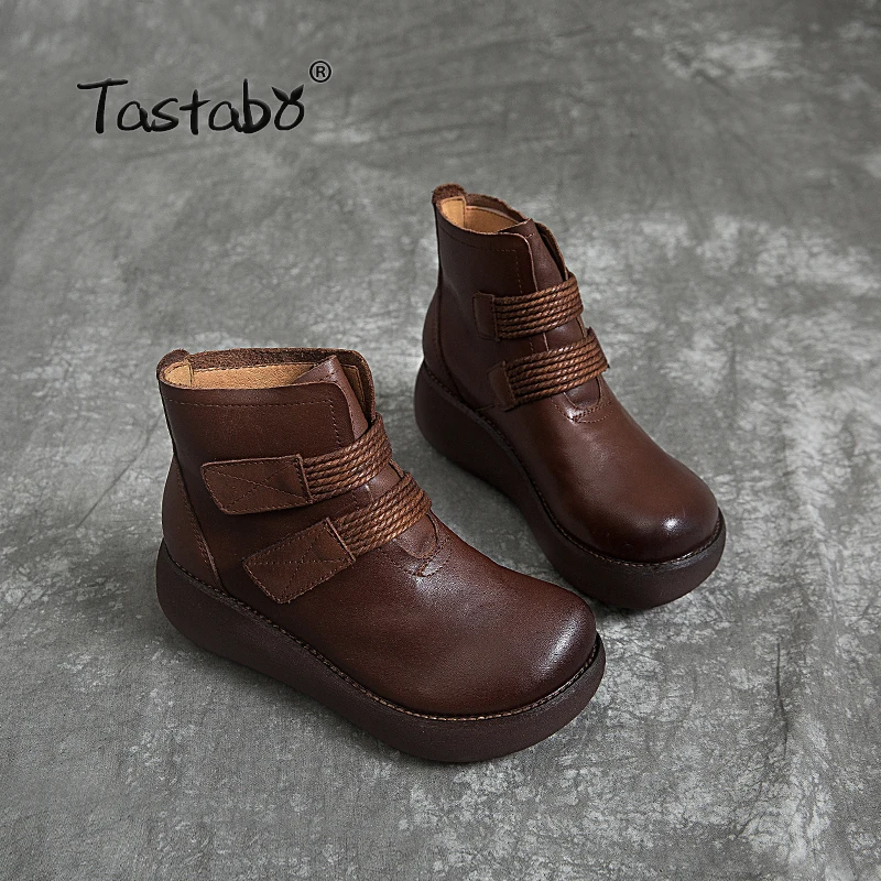 Tastabo-Botas artesanales hechas a mano para mujer, botines de terciopelo,  color negro y marrón, con fondo de Muffin, cómodas, Retro e informales -  AliExpress Calzado