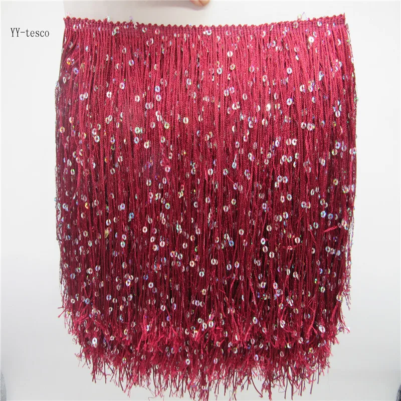 

1 Yards/lot 20CM Long Lace Fringe Trim Tassel Wine red Fringe Trimming For Diy Latin Dress Stage Clothes Accessories Lace Ribbon