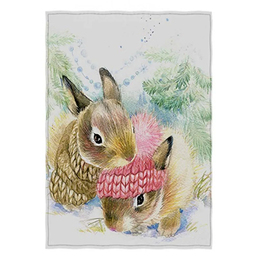 Water Colour Cute Rabbits Theme Christmas Blanket Warm & Soft