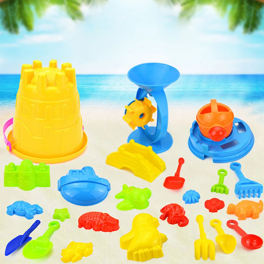 New  25Pcs Funny Kids Beach Sand Game Toys Set Shovels Rake Hourglass Castle Bucket Baby Outdoor Waterin