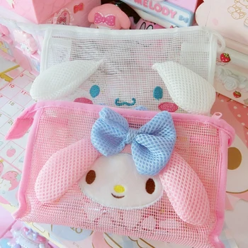 

Cartoon Hello Kitty My Melody Cinnamoroll Dog Polyester Transparent Cosmetic Bags Portable Travel Bag Bath Wash Make Up Bag