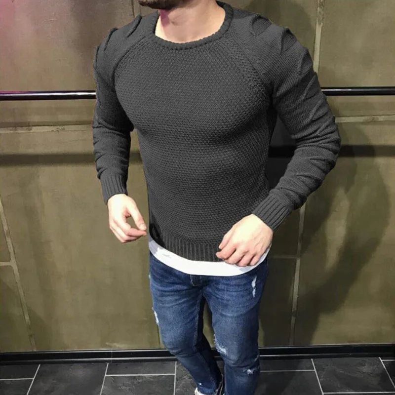 Свитер мужской осенне-зимний Повседневный вязаный пуловер с длинными рукавами для мужчин с круглым вырезом, однотонные мужские свитера, 2018