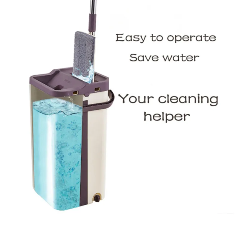 

Flat Squeeze Mop and Bucket Hand Free Wringing Floor Cleaning Mop Microfiber Mop Pads Wet or Dry Usage on Home Drop Shipping
