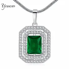 Yesucan Green Cubic Zircon Charms Chain Necklace Pendants Wedding Jewelry Women Squre Luxurious Big CZ Crystal Stone Accessories