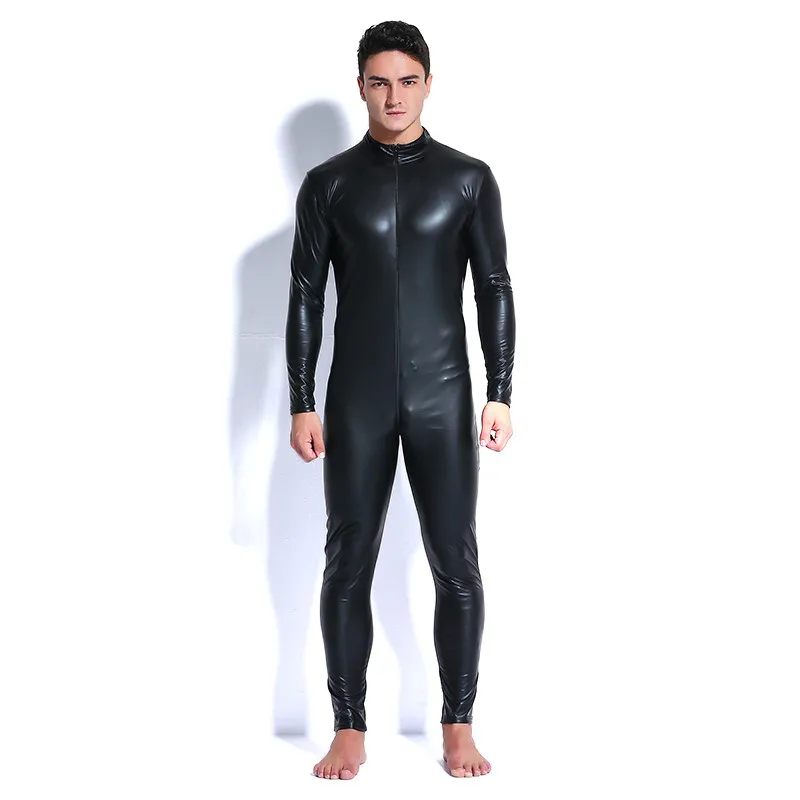 

Man Leather Latex Catsuit Teddy bodysuit Black Shiny Erotic Lingerie Bodysuits Zentai Body Wear One Piece jumpsuit