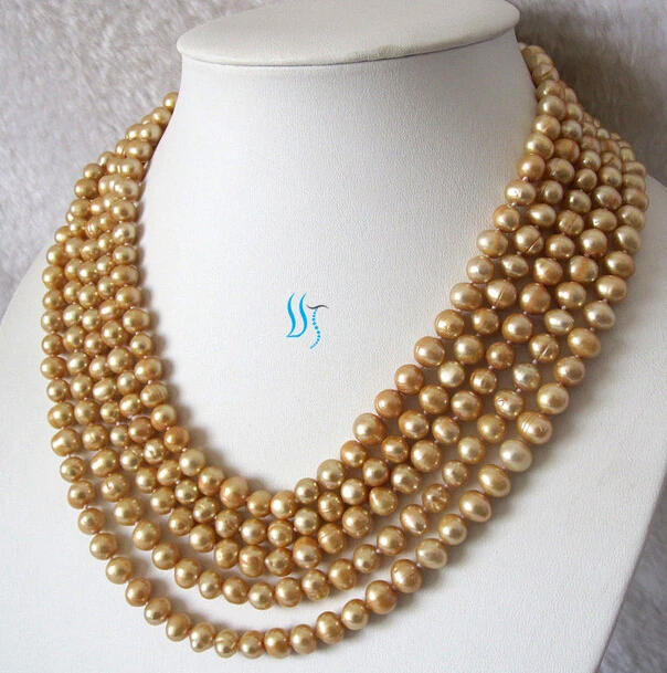 

FREE SHIPPING>>>@@ > N2087 100" 6-8mm Champagne Freshwater Pearl Necklace Strand Jewelry