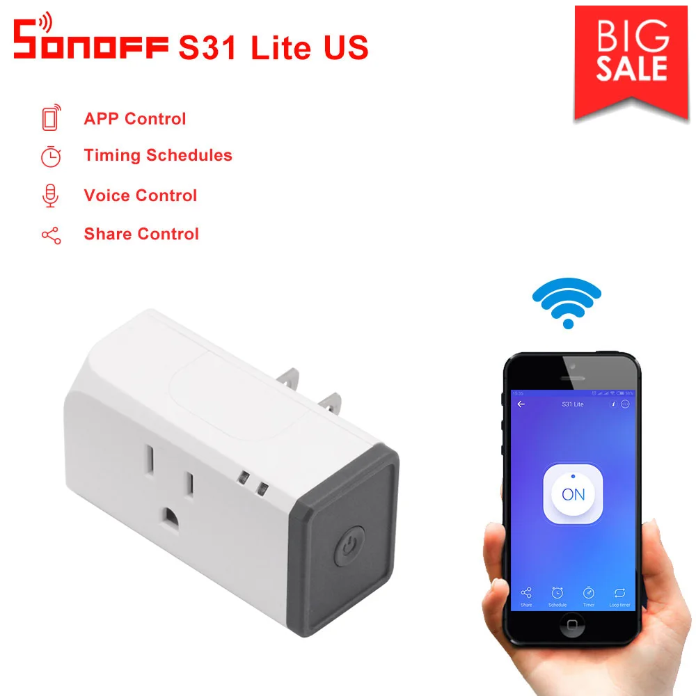 

Itead Sonoff S31 Lite US Smart WiFi Socket Remote Control Switch Outlet WIFI Smart Switch Works With Alexa Google Home Assistant