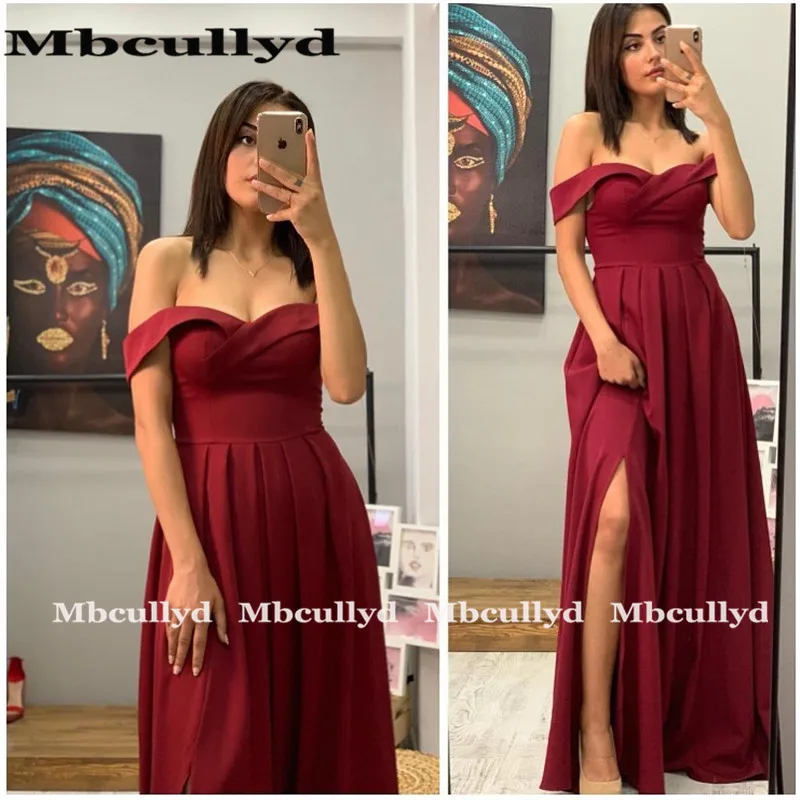 Бордовые атласные платья свидетельницы Mbcullyd длинное сексуальное формальное