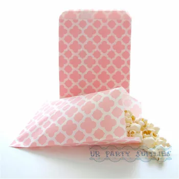 

200pcs PINK PAPER BAGS Light Pink Moroccan Quatrefoil Flat Paper Bag Party Supplies Candy Buffet Wedding Favor Bags