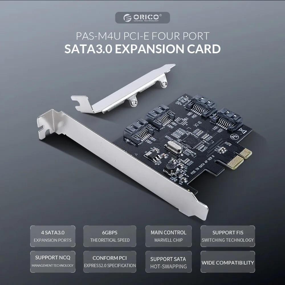 ORICO 1X 4X 8X 16X PCI-E карты PCI Express для SATA 3,0 4 порта SATA III PCI-E Плата расширения 6 Гбит/с адаптер расширения добавить на карты