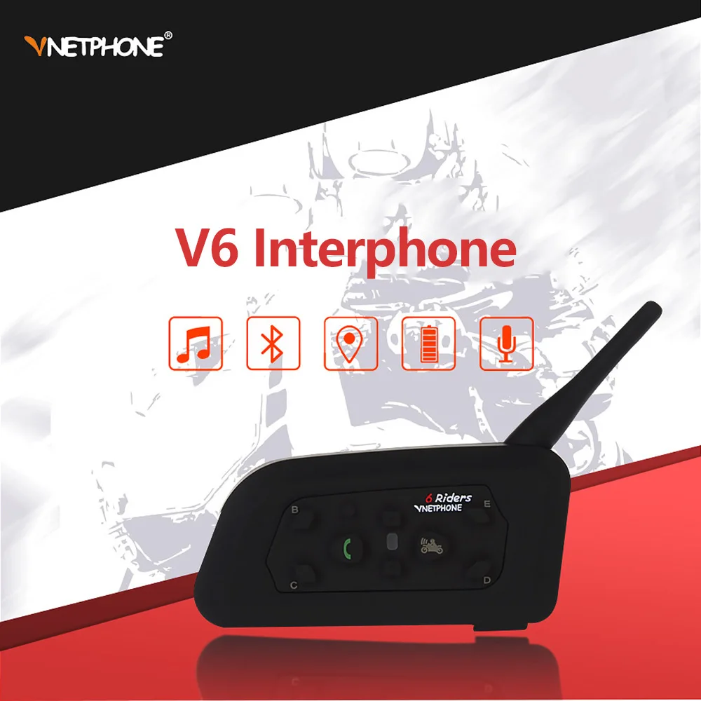 

Bluetooth Helmet Headsets Intercom With Microphone for 6 riders Wireless Touring Accessories Interphone MP3 V6 Motorcycle GPS