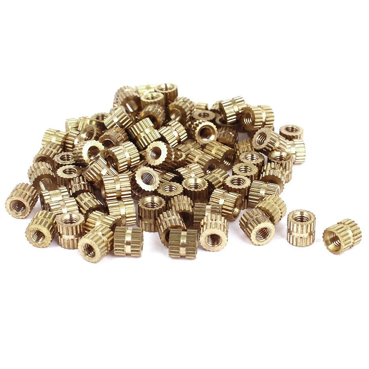 100pcs M3*5mm Knurl Thread Inserts 5mm(OD) Metric Threaded Brass Knurl Round Insert Nuts Gold Tone Thread Inserts
