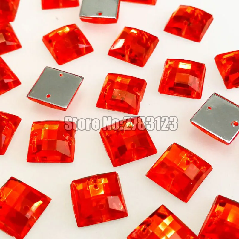 

50pcs Orange square flatback high quality Acryl sew on rhinestones with two holes,diy/clothing accessories SWYS06