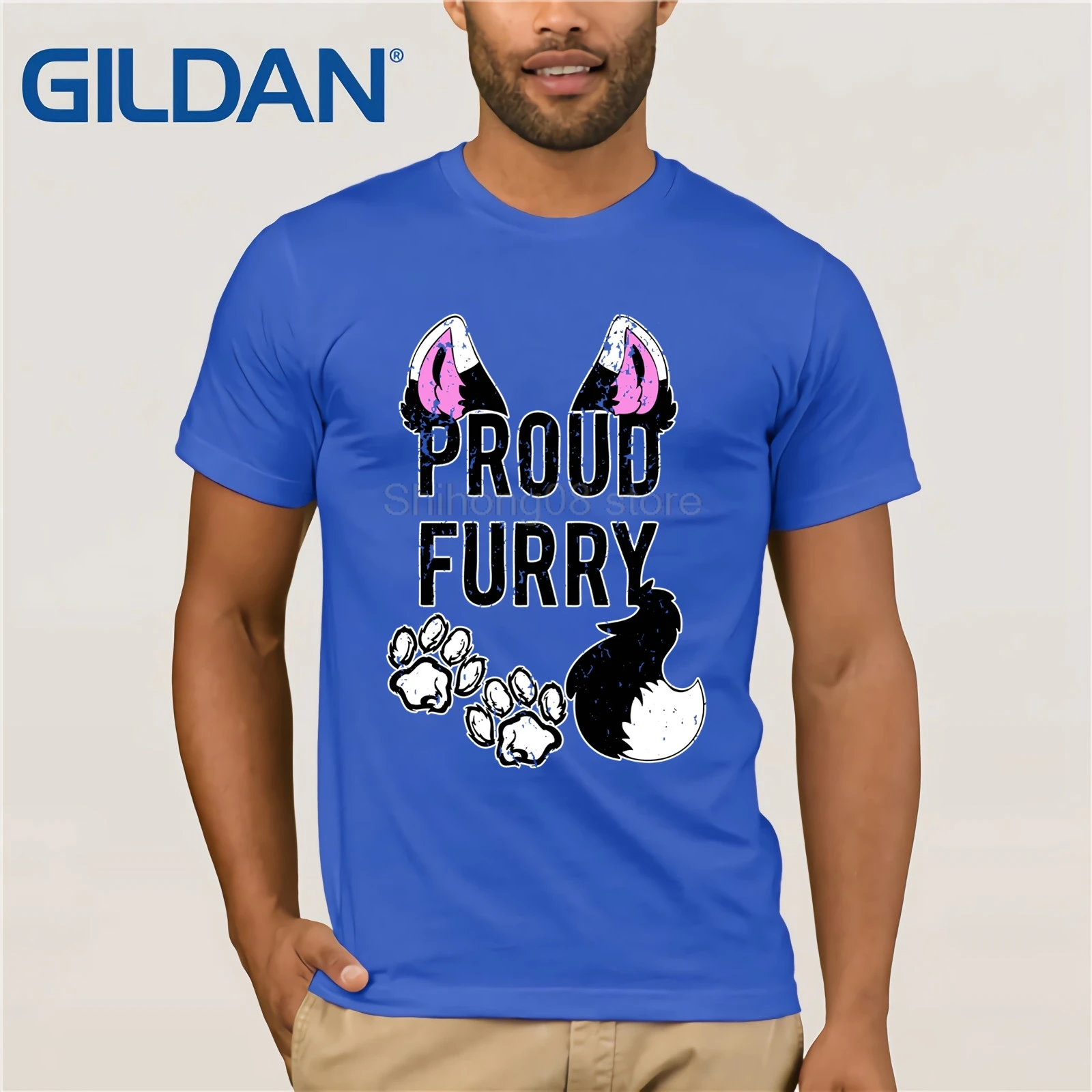 GILDAN Proud Shirt Furries Shirt Tail and Ears Косплей рубашка GILDAN хлопковая Футболка с круглым вырезом Молодежная мужская футболка с короткими рукавами GILDAN Proud Shirt Furries Shirt Tail and Ears Косплей рубашка GILDAN хлопковая Футболка с круглым вырезом Молодежная мужская футболка с короткими рукавами