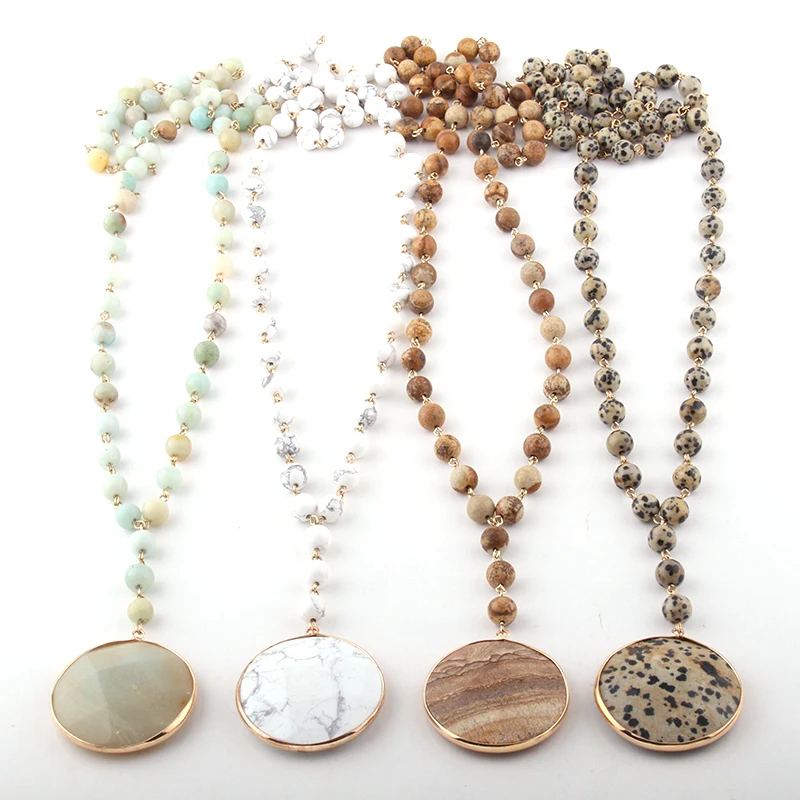 Модные богемные ювелирные изделия полудрагоценные камни розарийная цепь соответствующие камень кулон ожерелье s для женщин национальное ожерелье