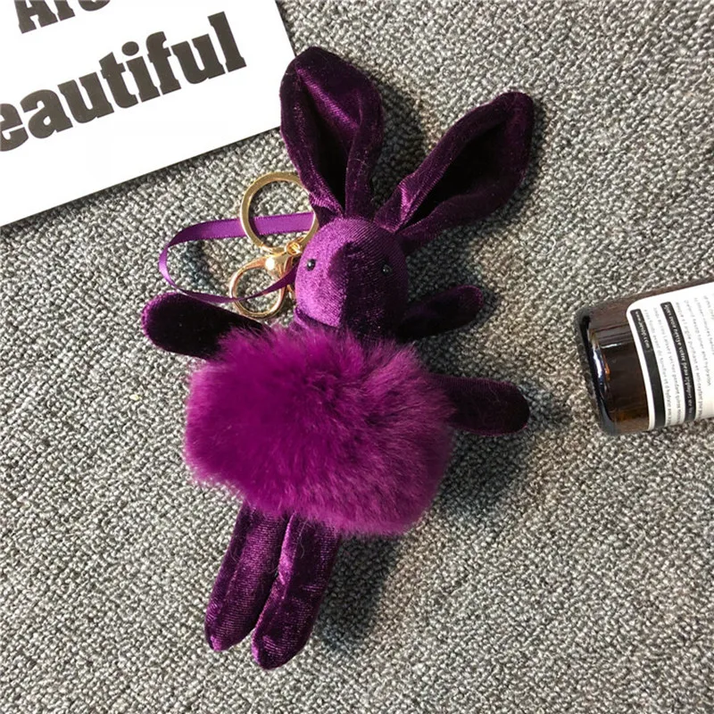 

Creative Fluffy Rabbit Keychain Pendant Rabbit Fur Pompoms Key Chain Fur Pom Pom Keychain Bag Charm Car Pendant Key Ring 18CM