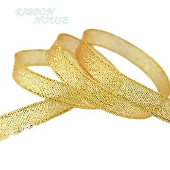 

(25 yards/roll) 3/8''(10mm) Golden Metallic Glitter Ribbon Colorful gift package ribbons wholesale