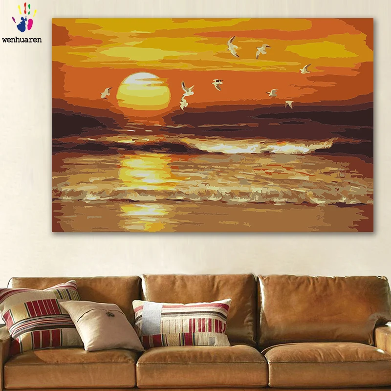 

DIY colorings pictures by numbers with color Sunset view Evening view Leisure scenery picture drawing painting by numbers framed