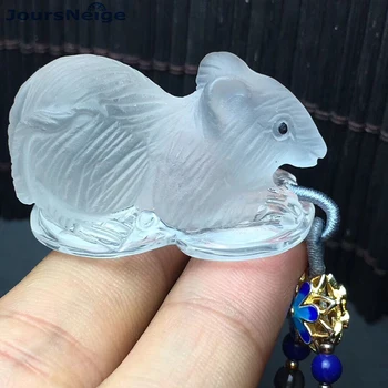 

Wholesale White Natural Crystal Pendants Carved Mouse Pendants Sweater Chain Necklace for Women Men Crystal Zodiac Jewelry