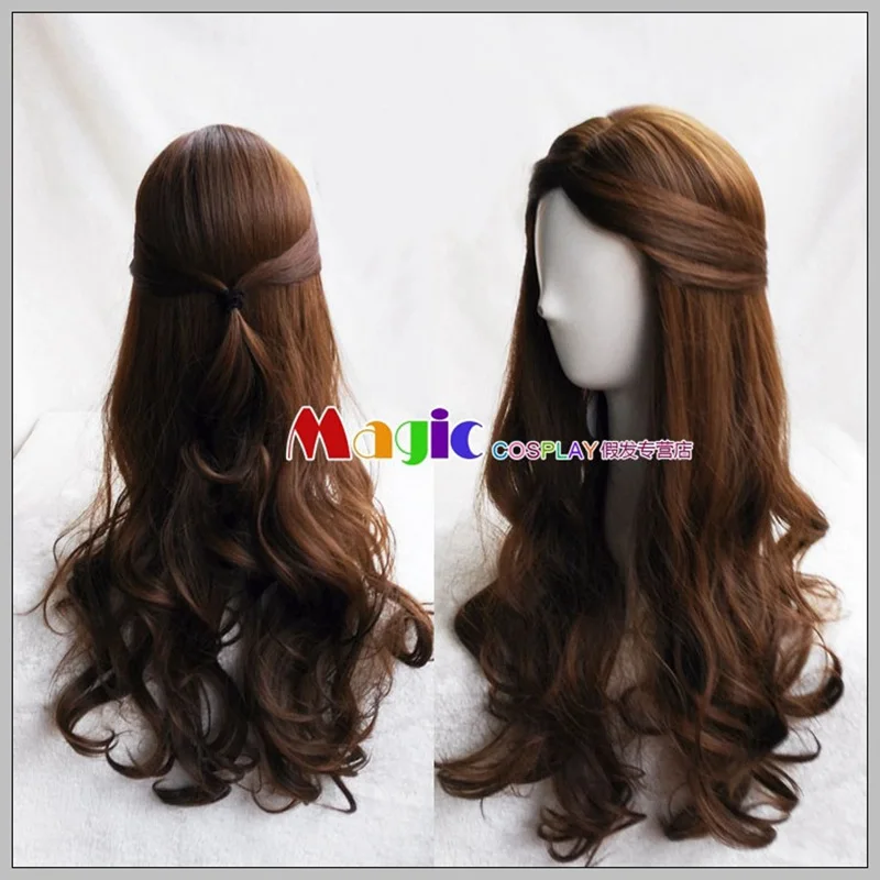 

Anime Movie Beauty and the Beast Princess Belle Brown Wig Emma Waston Cosplay Wig Gril Role Play Costume + Wig Cap
