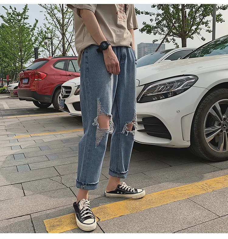 Zogaa 2019 новые модные мужские летние осенние джинсы шикарный порт ветер Молодежные японские рваные Прямые повседневные джинсы мужские брюки