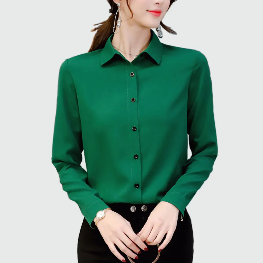 Women Blouse 2018 New Office Lady Spring Summer Long Sleeved Solid Shirt Plus Size Blouses Ol Style Shirts Blusas chemise femme