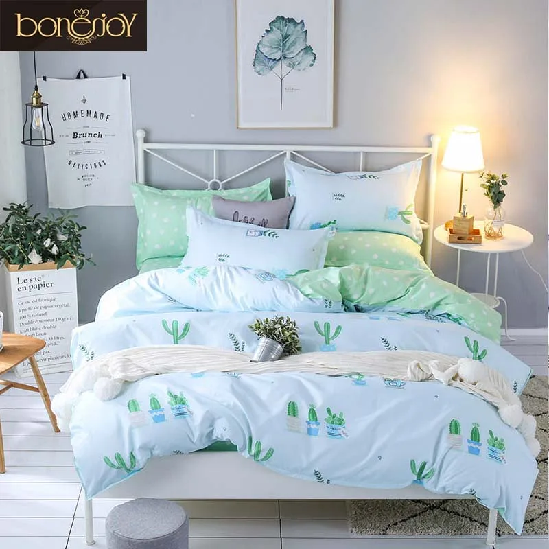 Bonenjoy набор постельного белья с зеленым КАКТУСОМ, пододеяльник, простыня, наволочка, Комплект постельного белья для детей, односпальное постельное белье