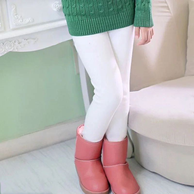 Autumn Winter New Girls Leggings Cotton Velvet Warm Candy Color Girl Casual Pants 4-11 Year Children Pants - Цвет: Light plate white