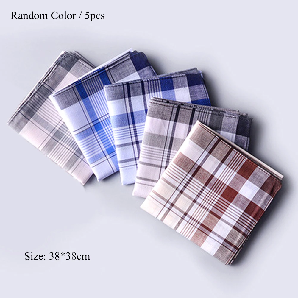 

5Pcs/lot Square Plaid Stripe handkerchief Men Classic Vintage Pocket Hanky pocket squareTowel For Wedding Party 38*38cm Random