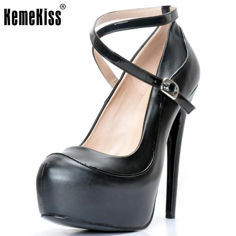 

Women Platform Stiletto Fashion Woman Shallow Mouth Thin Heel Pumps Brand Cross Strap Party Wedding Shoes Footwear Size 34-47