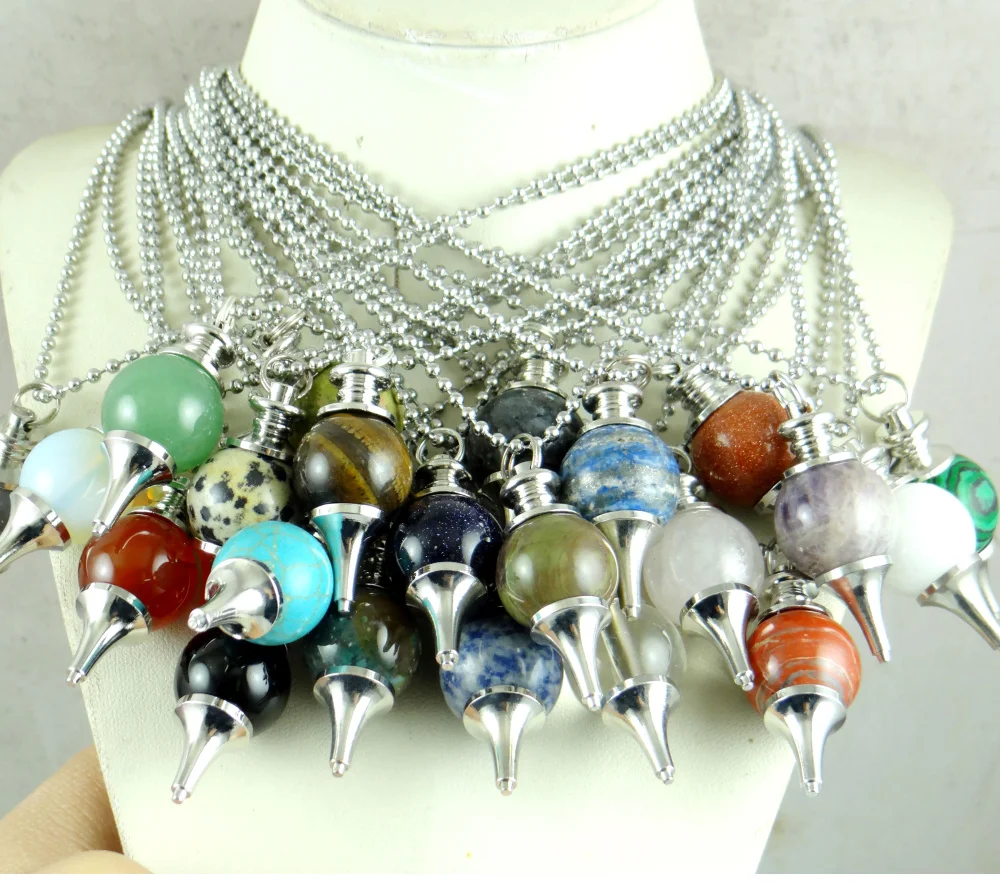

Handmade Healing Natural stone lapis Quartz Crystal Opalite Pendulum Necklace Amulet Gem Stone Charm Pendant Necklace Jewelry