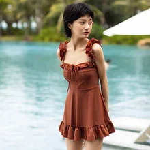 Купальный костюм Женская одежда для плавания Цельный купальник цельный пуш-ап купальник юбка на косточках скрывает показывает полиэстер с геометрическим принтом Sierra