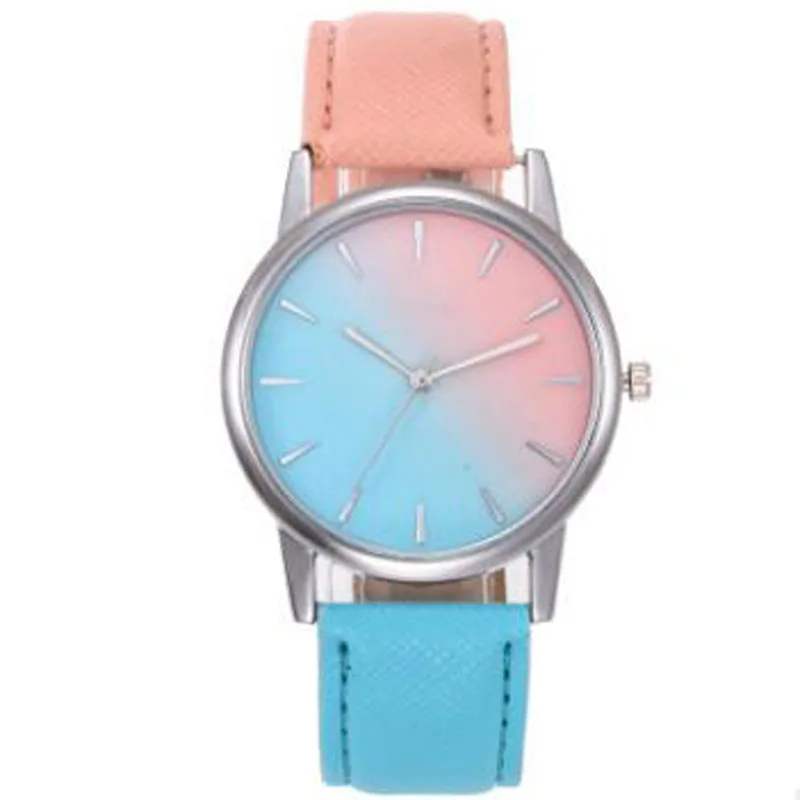 

2018 New Fashion Quartz Watch Women Gift Rainbow Design Leather Band Analog Alloy Quartz Wrist Watch Clock Relogio Feminino