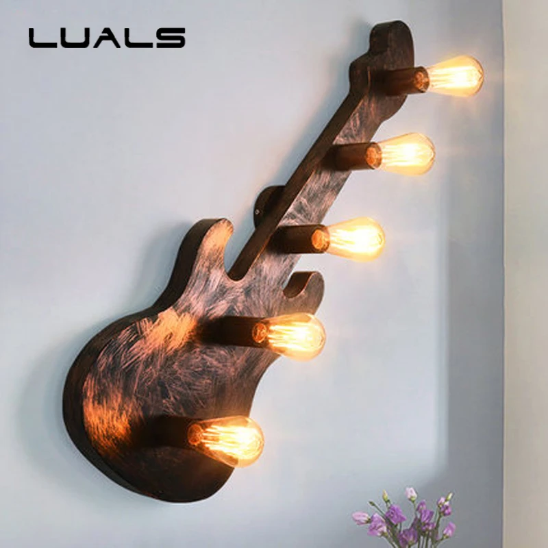 

Loft Retro Wall Light Creative Bar Guitar Wall Lamp Metal Iron Edison Lamp Industrial Wall Lights For Studio Art Deco Lighting