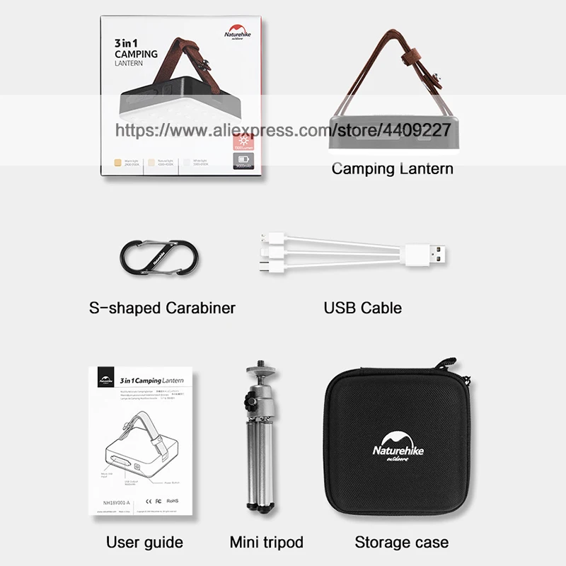 Аккумуляторный СВЕТОДИОДНЫЙ фонарь Naturehike для кемпинга с USB кабелем зарядки набор