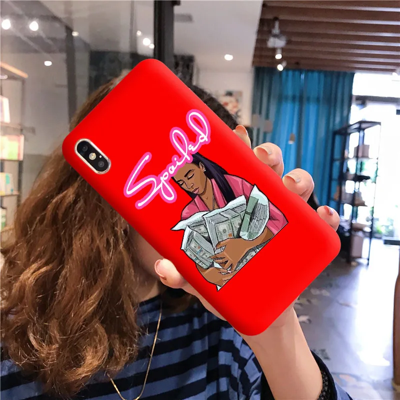 Funny Black Head Girl Phone Case Make Money Not Friends Women For iPhone 11Pro Max X XR XS 8 7 6s Plus Candy Red Silicone Cover