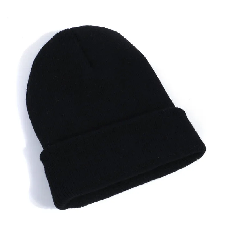 23 многоцветный высокое качество Шапки хлопок вязаная шапка шляпа Кепки для Для мужчин Для женщин зимние теплые манжеты Обычная лыж длинные детская шапочка - Цвет: Black