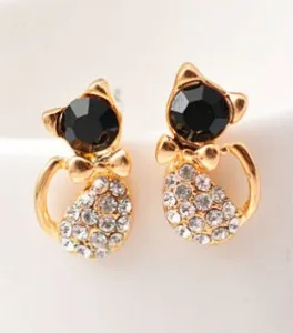 

e057 Hot Sell Fashion Earrings/Fashion jewelry/Lovely Rinestone Cat Earrings earrings for women gift
