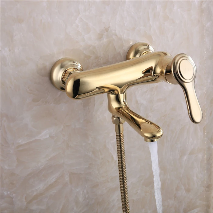 Gold bathtub faucet Plated Hand Held Shower Head Hose and gold Holder Antique Gold Sprayer Multifunction Function TH709