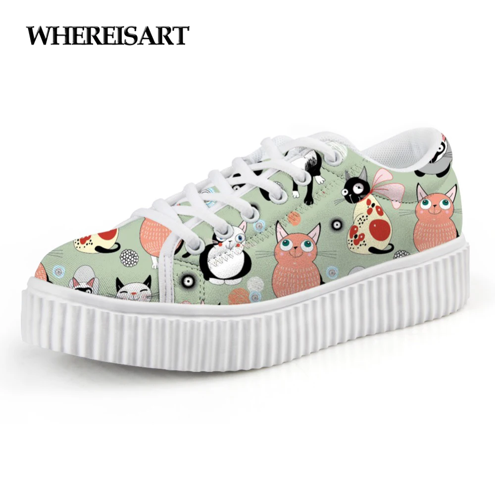 

WHEREISART Flats Women Shoes Autumn Winter 2019 Lovely Animal 3D Cat Dog Pattern Casual Height Increasing Platform Shoes Woman